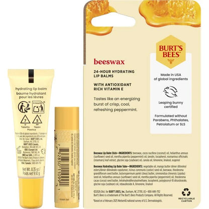 Hydrating Lip Balm Beeswax 2-pack stick and squeeze