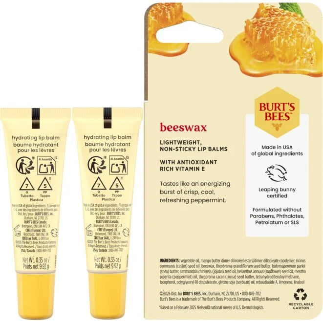 Hydrating Lip Balm Beeswax 2-pack stick and squeeze