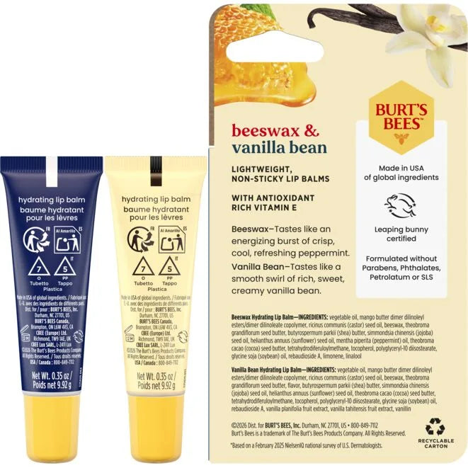 Hydrating Lip Balm Beeswax 2-pack stick and squeeze